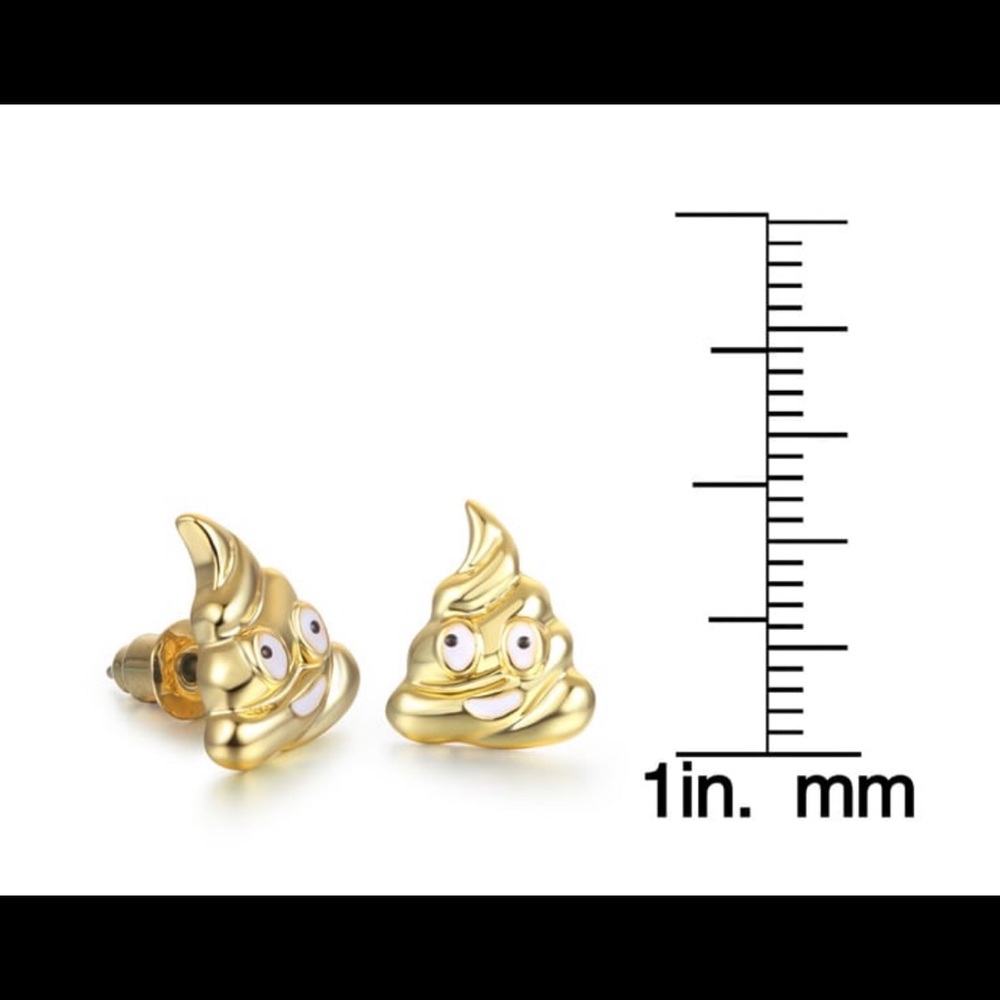 18K Gold Pile Of Poop Emoji Earrings - Picture 4 of 5